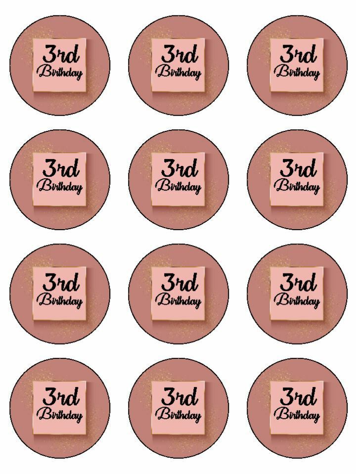 3rd Birthday Age 3 Rose Gold edible printed Cupcake Toppers Icing Sheet of 12 Toppers