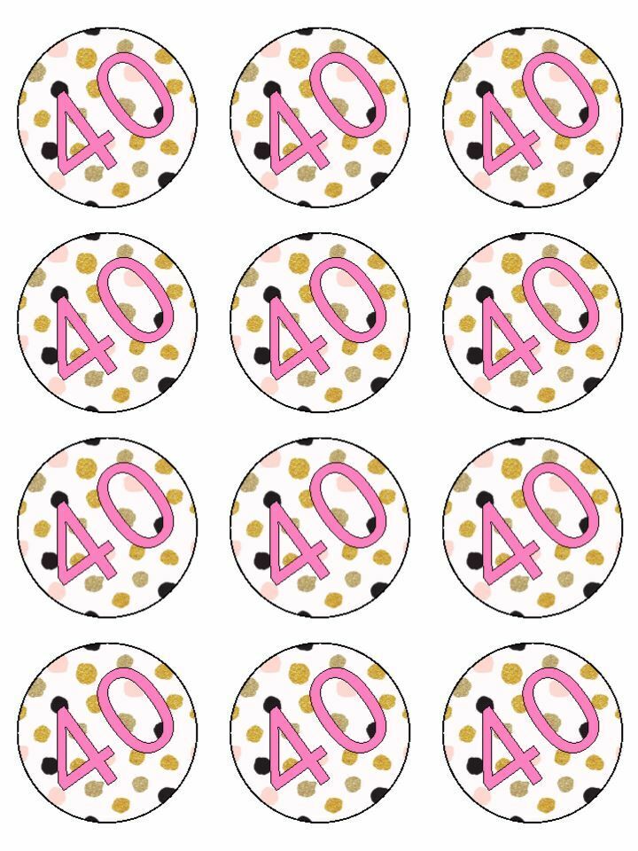 Age 40 40th Birthday pink gold black edible printed Cupcake Toppers Icing Sheet of 12 Toppers