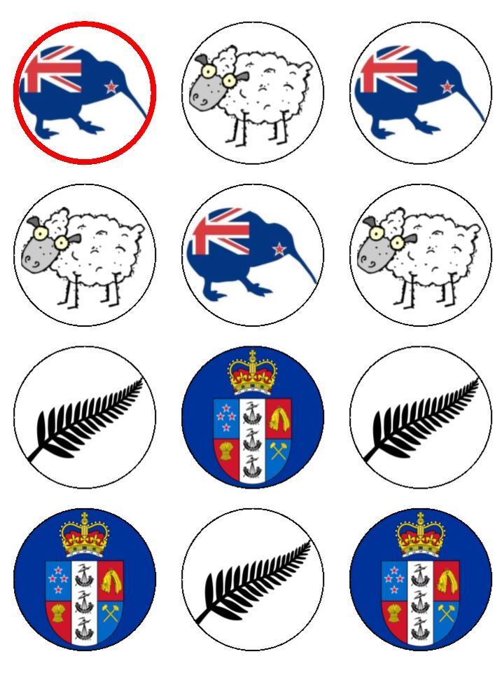 New Zealand NZ travel theme   edible  printed Cupcake Toppers Icing Sheet of 12 Toppers