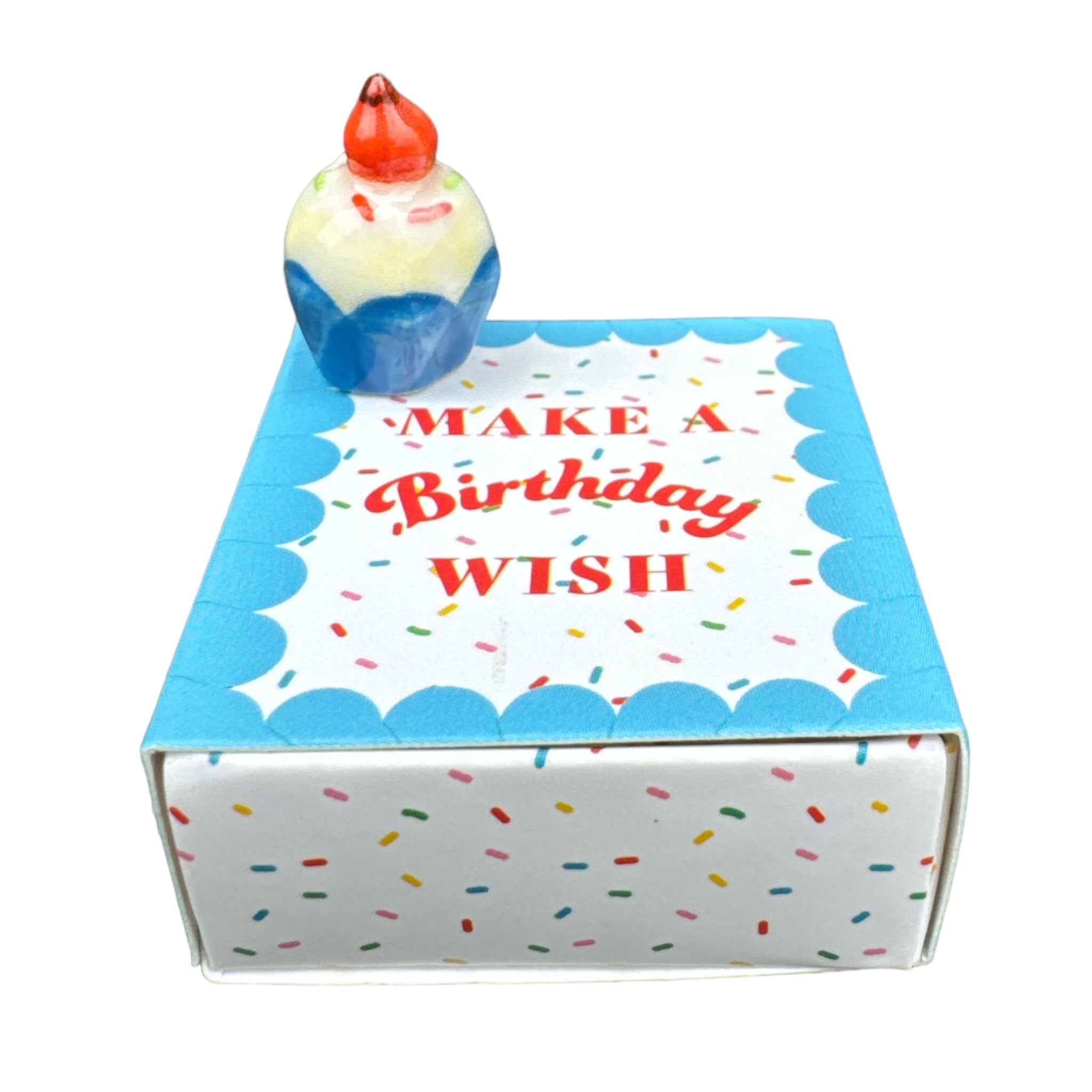 Tiny Matchbox Ceramic Cupcake Token Trinket Make a Birthday Wish