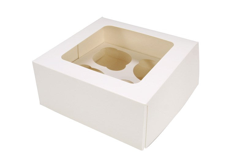 4 Hole Cupcake Box White with Window