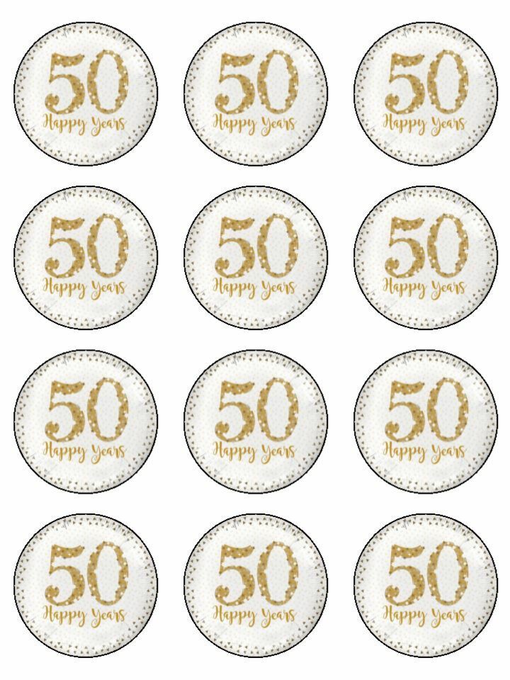 Happy Anniversary 50th 50 happy years edible printed Cupcake Toppers Icing Sheet of 12 Toppers