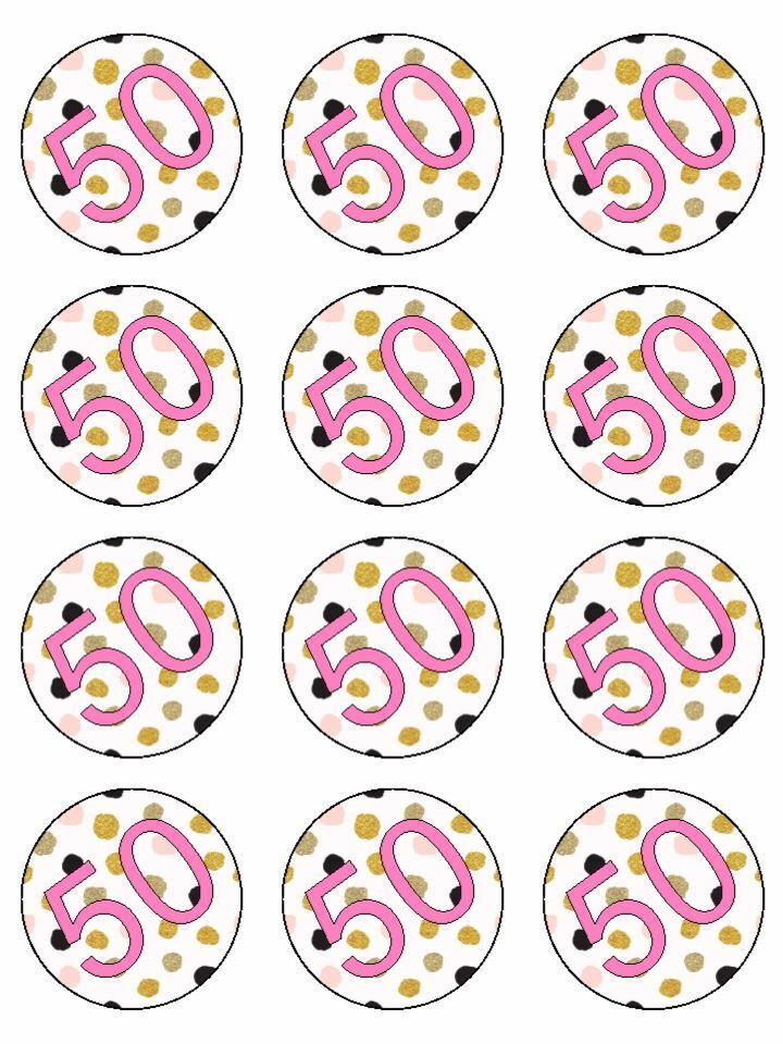 Age 50 50th Birthday pink gold black edible printed Cupcake Toppers Icing Sheet of 12 Toppers