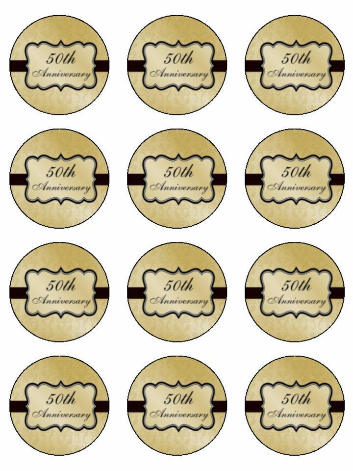 Happy Wedding Anniversary 50th Golden edible printed Cupcake Toppers Icing Sheet of 12 Toppers