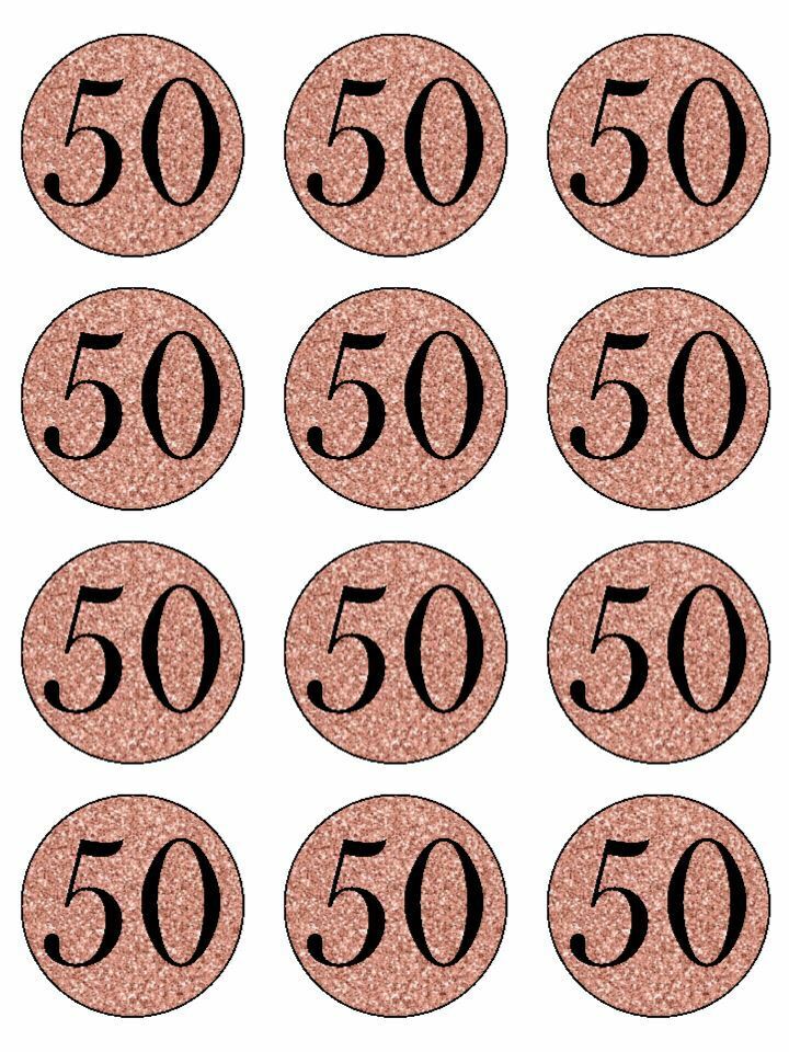 Happy 50th age 50 Birthday rose gold edible printed Cupcake Toppers Icing Sheet of 12 Toppers