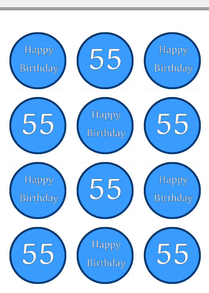 Blue Happy 55th Birthday Age 55 Edible Printed Cupcake Toppers Icing Sheet of 12 Toppers