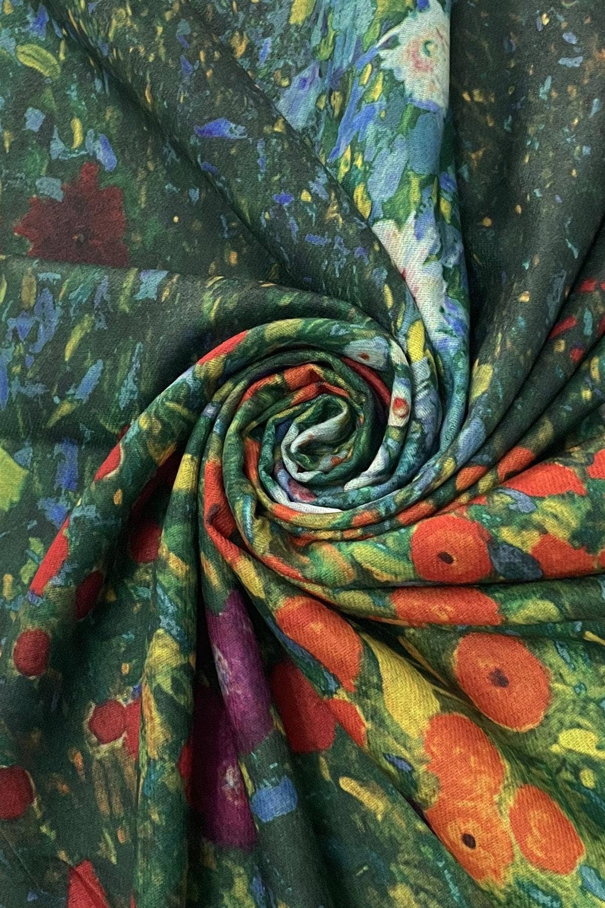 Klimt 'Flower Garden' Print Floral Tassel Scarf