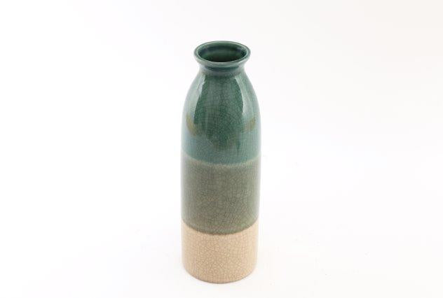 Green Toned Crackle Finish Tall Vase