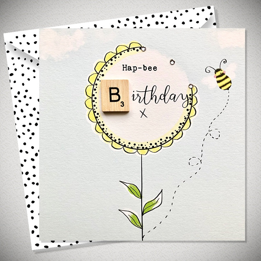 Hap-bee Birthday Bee Themed Birthday Scrabble Letter Greeting Card & Envelope