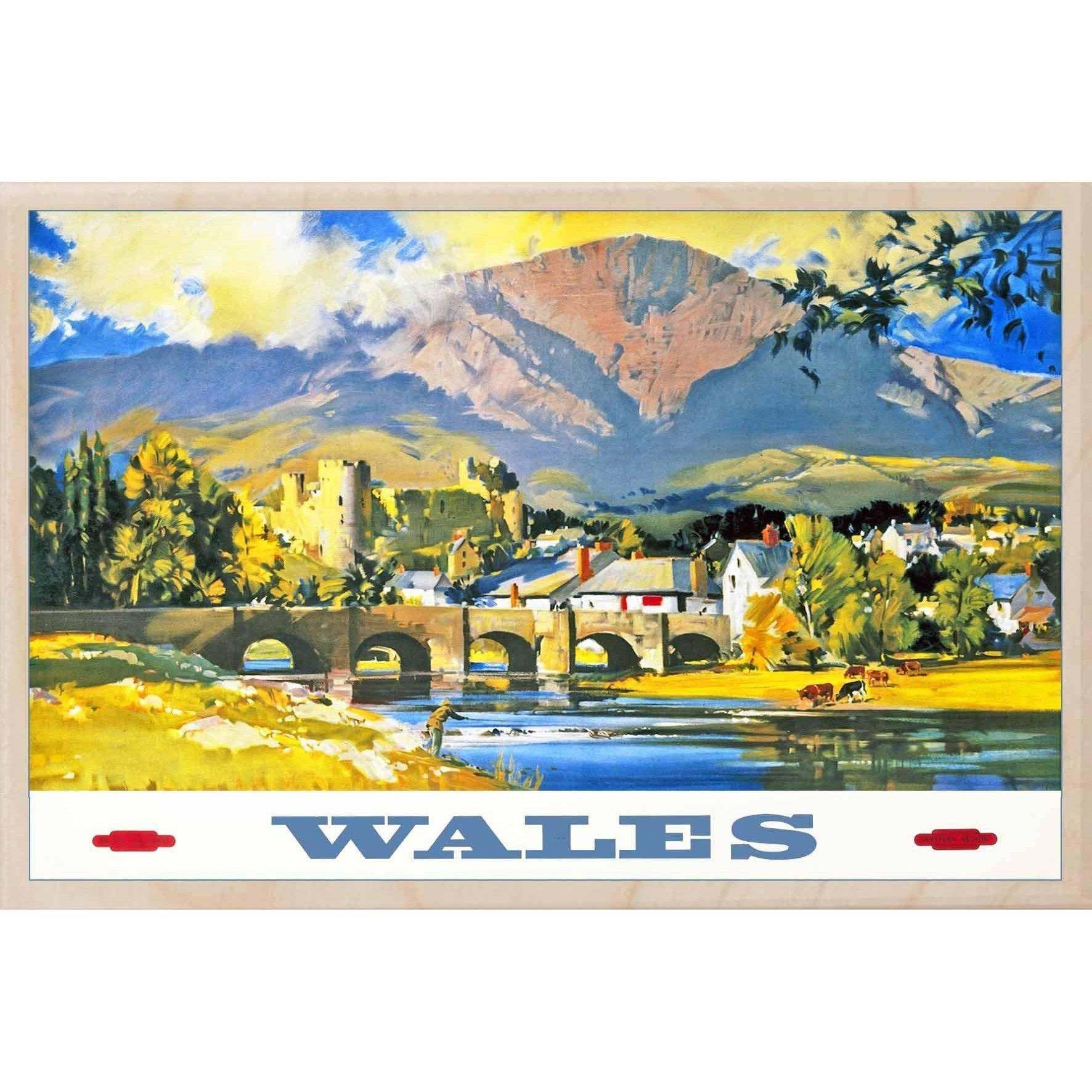 Welsh Village Wales Sustainable Wood Wooden Postcard