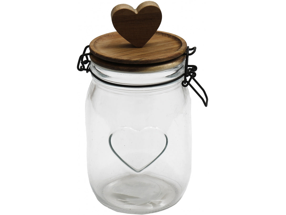 Kilner Style Glass Storage Jar with Wooden Heart Lid Detail