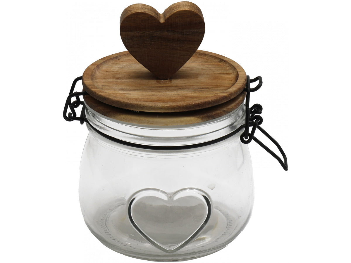 Kilner Style Glass Storage Jar with Wooden Heart Lid Detail
