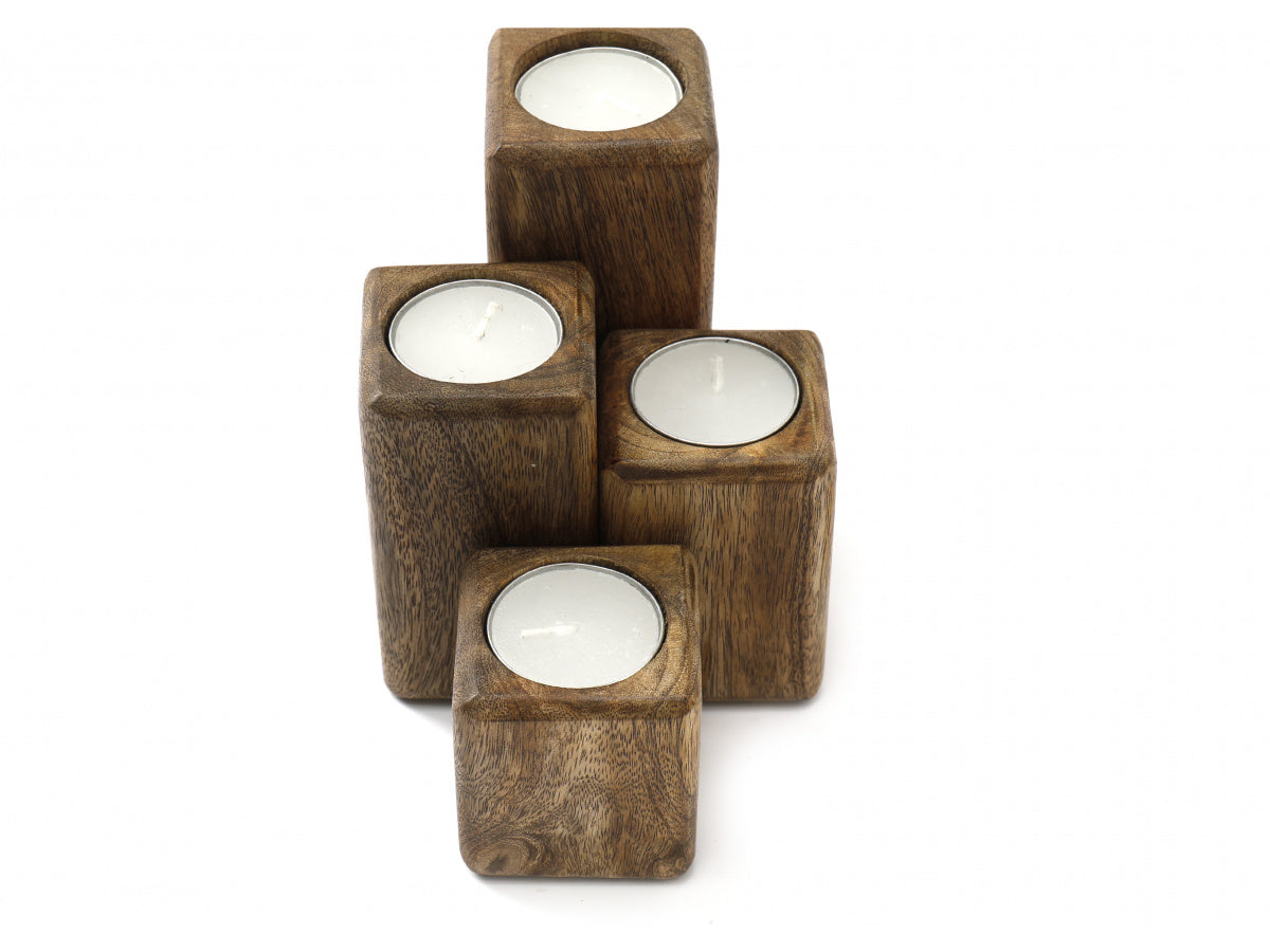 Set of Four Mango wood Tea Light Holders