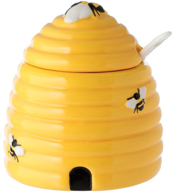 Ceramic Bee Hive Honey Pot with Spoon