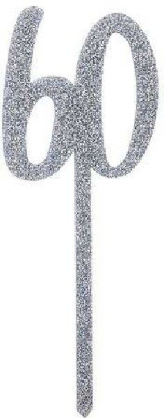 Silver Glitter Acrylic Number 60 60th Age Cake Topper