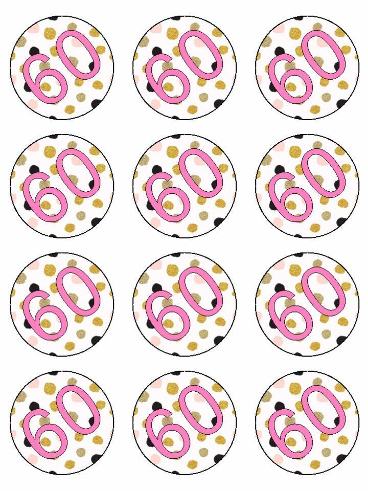 Age 60 60th birthday pink gold black edible printed Cupcake Toppers Icing Sheet of 12 Toppers