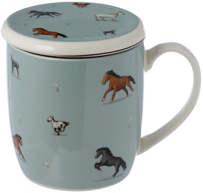 Infuser Porcelain Mug with Lid - Down on the Farm Horse Design