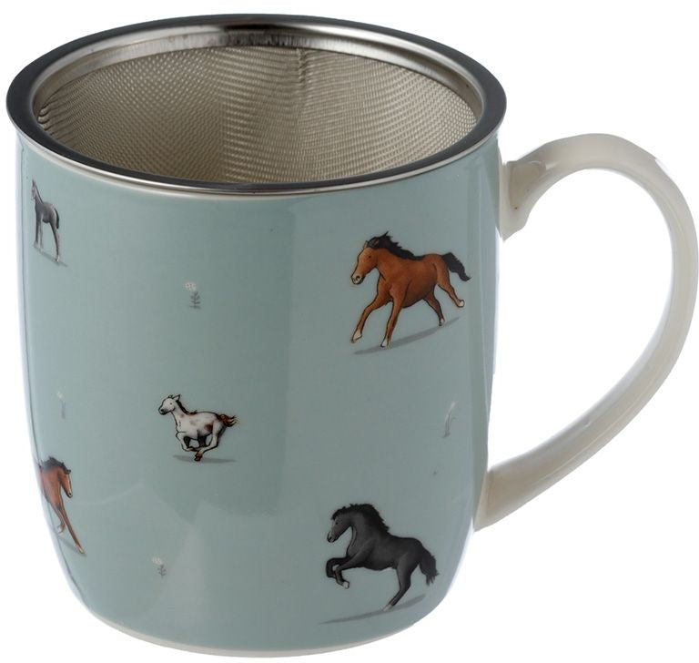 Infuser Porcelain Mug with Lid - Down on the Farm Horse Design