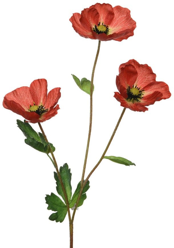 Red Poppy Artificial Flower Stem