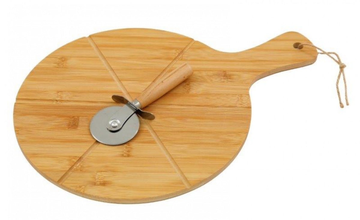 Bamboo Pizza Board with Pizza Roller Cutter