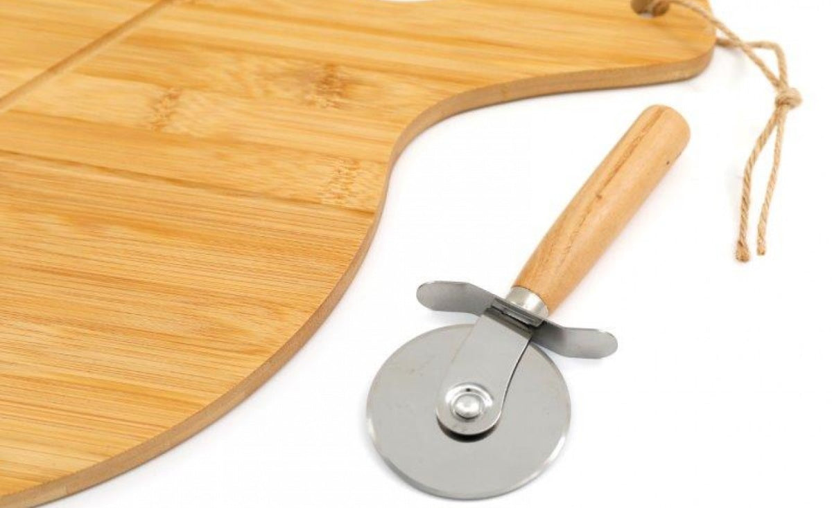 Bamboo Pizza Board with Pizza Roller Cutter