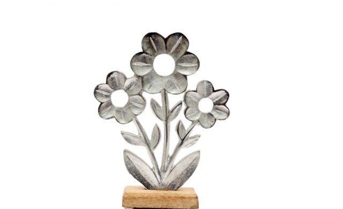 Metal Flower Ornament on Wooden Base