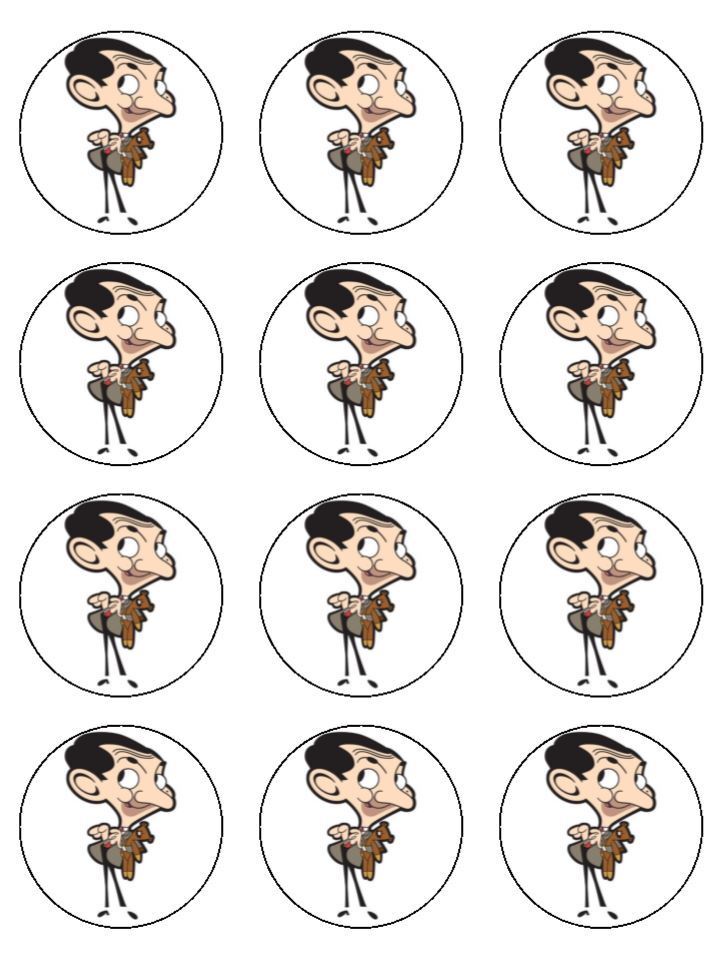Mr Bean film funny comedy edible printed Cupcake Toppers Icing Sheet of 12 Toppers