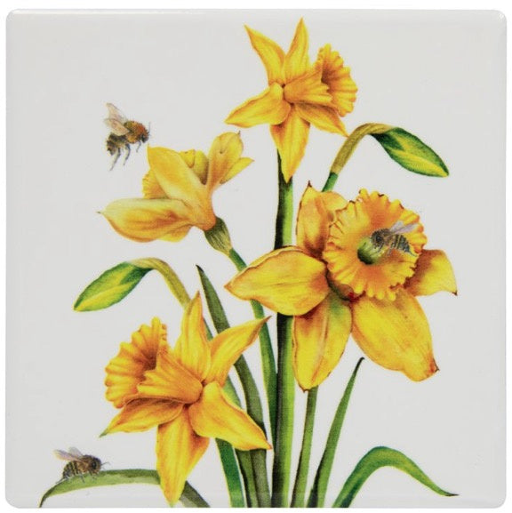Fine China Bee-tanical Coaster with Cork Back - Daffodil