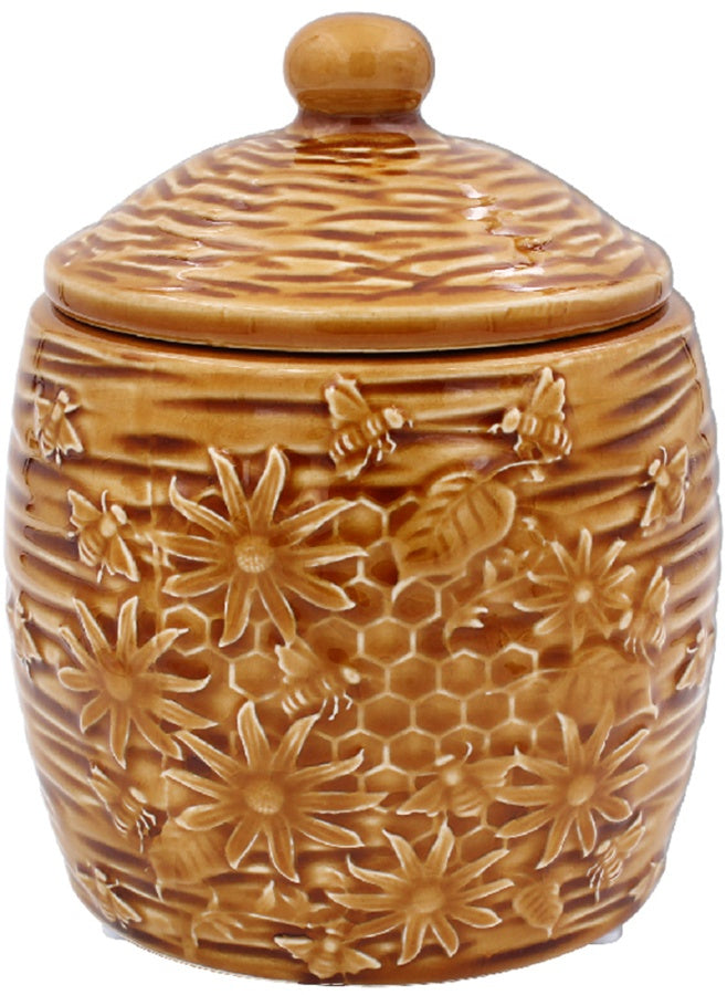 Crackle Glaze Storage Jar with Lid Bee Design