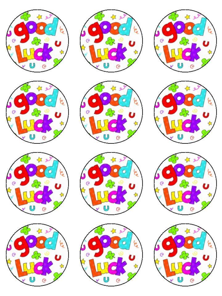 Good luck multi colour  printed Cupcake Toppers Icing Sheet of 12 Toppers