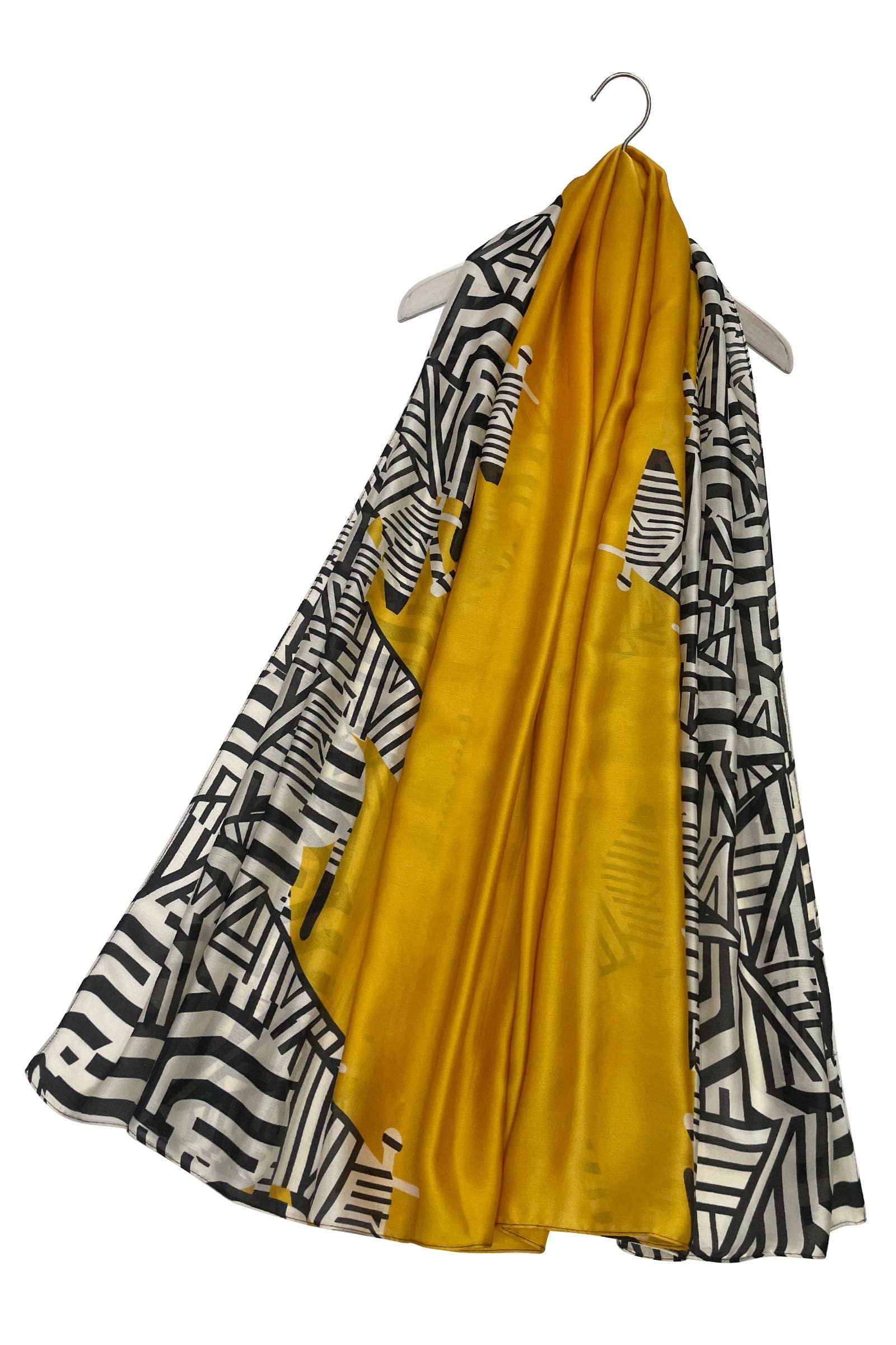 Abstract Zebra Mustard and Black Monochrome Print Silk Scarf