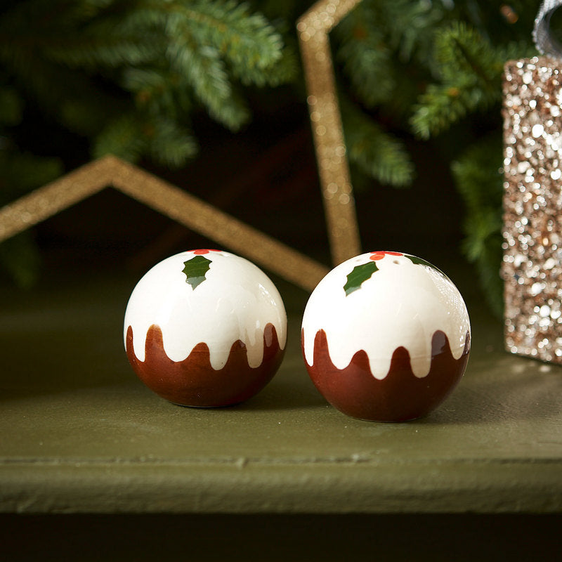 Ceramic Christmas Pudding Salt & Pepper Shaker Cruet Set