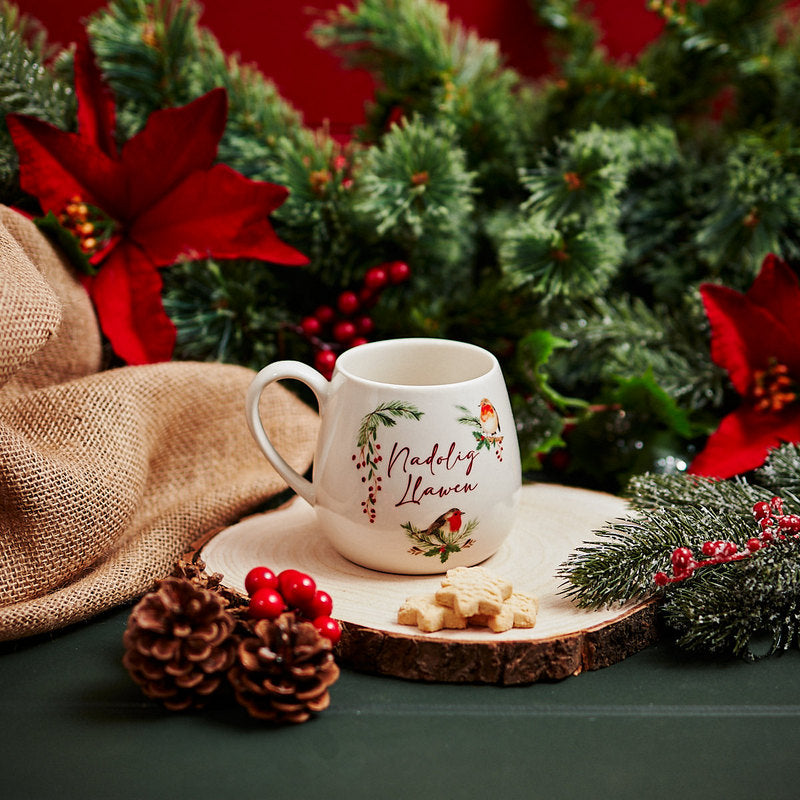 Nadolig Llawen Welsh Christmas Robin Ceramic Mug