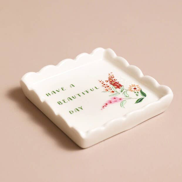 Beautiful Day Floral Detail Square Ceramic Trinket Dish