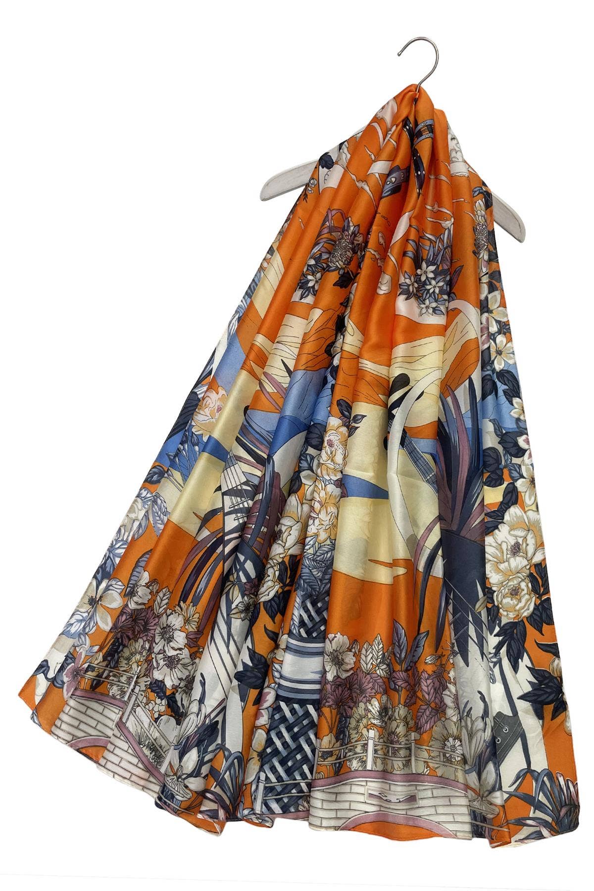 Hawaiian Orange Paradise Print Silk Scarf