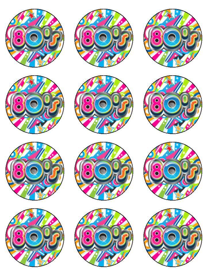 80s the 80's groovy Edible Printed Cupcake Toppers Icing Sheet of 12 Toppers