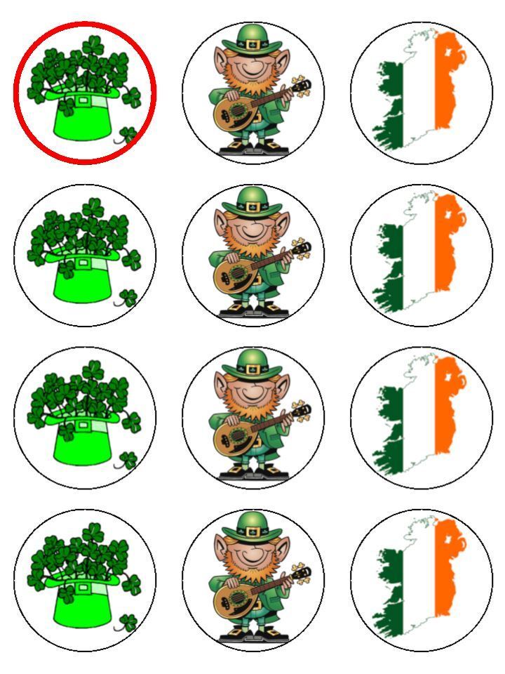 Ireland Irish Edible Cake Toppers  edible printed Cupcake Toppers Icing Sheet of 12 Toppers