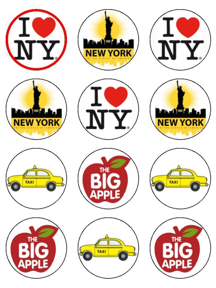 New York Big apple NYC theme  edible  printed Cupcake Toppers Icing Sheet of 12 Toppers