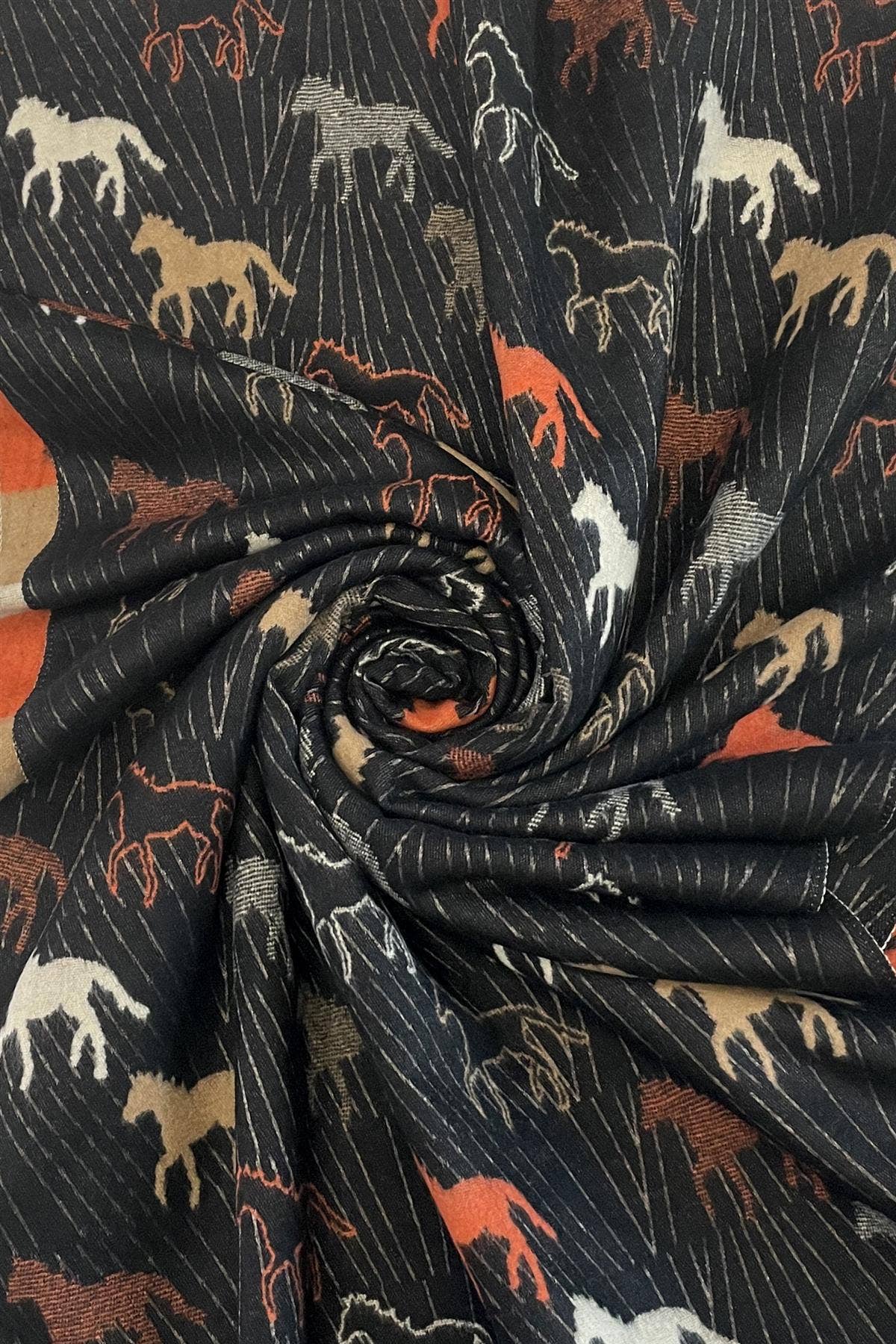 Horse Print With Reversible Stripe Design Frayed Scarf