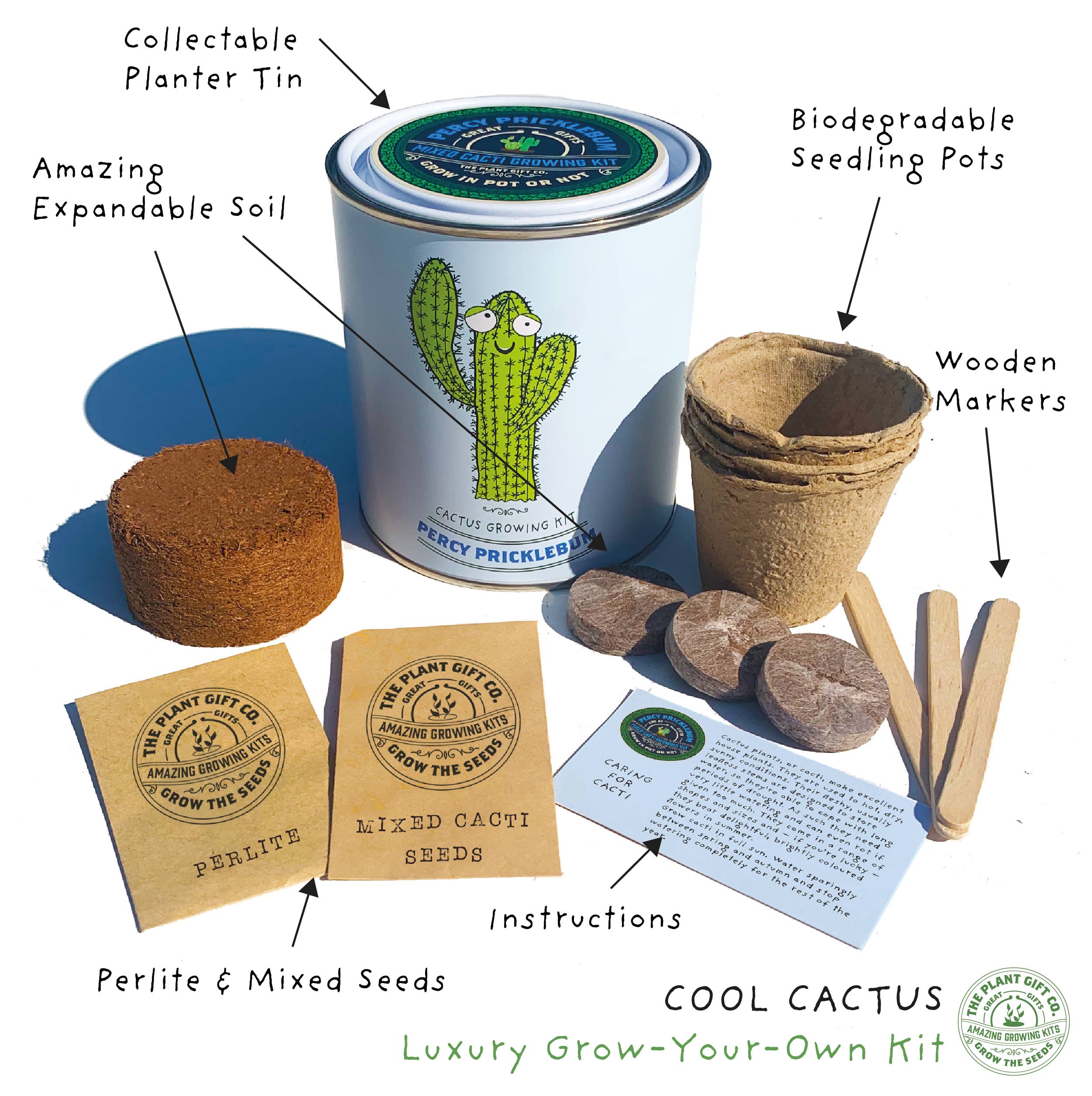 Percy Pricklebum Grow Your Own Cacti Tin Kit Gardening Gift Set