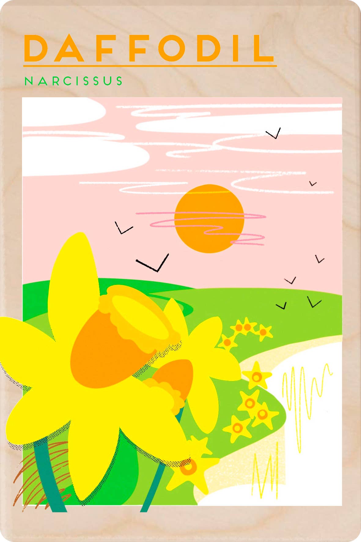 Daffodils Sustainable Wood Wooden Postcard