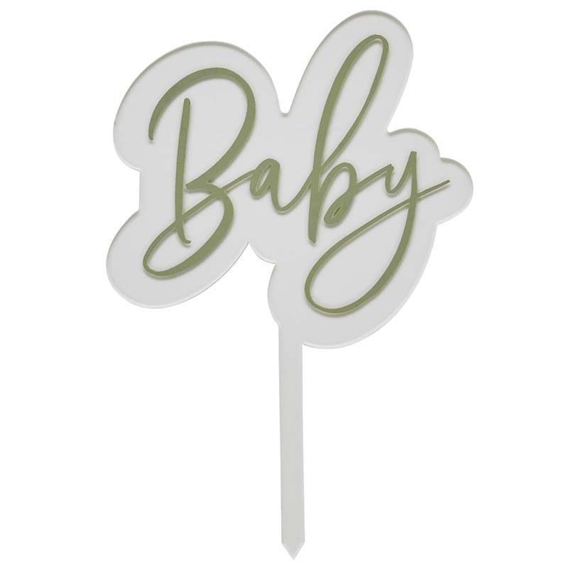 Baby Clear Acrylic and Sage Green Cake Topper