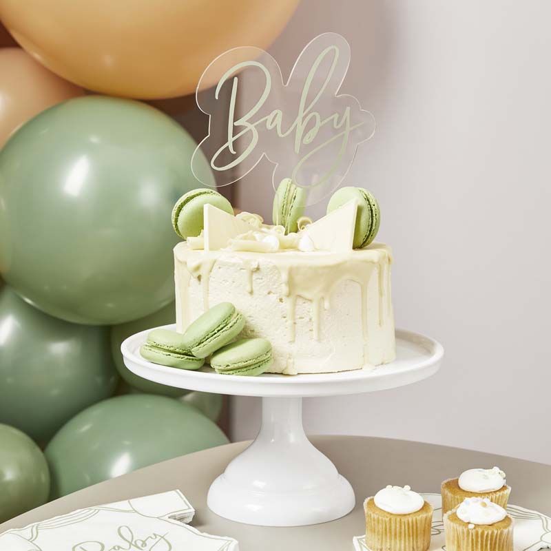 Baby Clear Acrylic and Sage Green Cake Topper