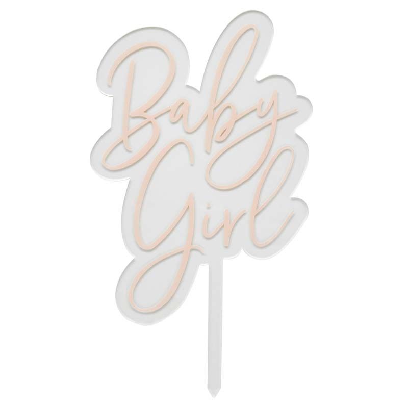 Baby Girl Clear Acrylic and Pink Cake Topper