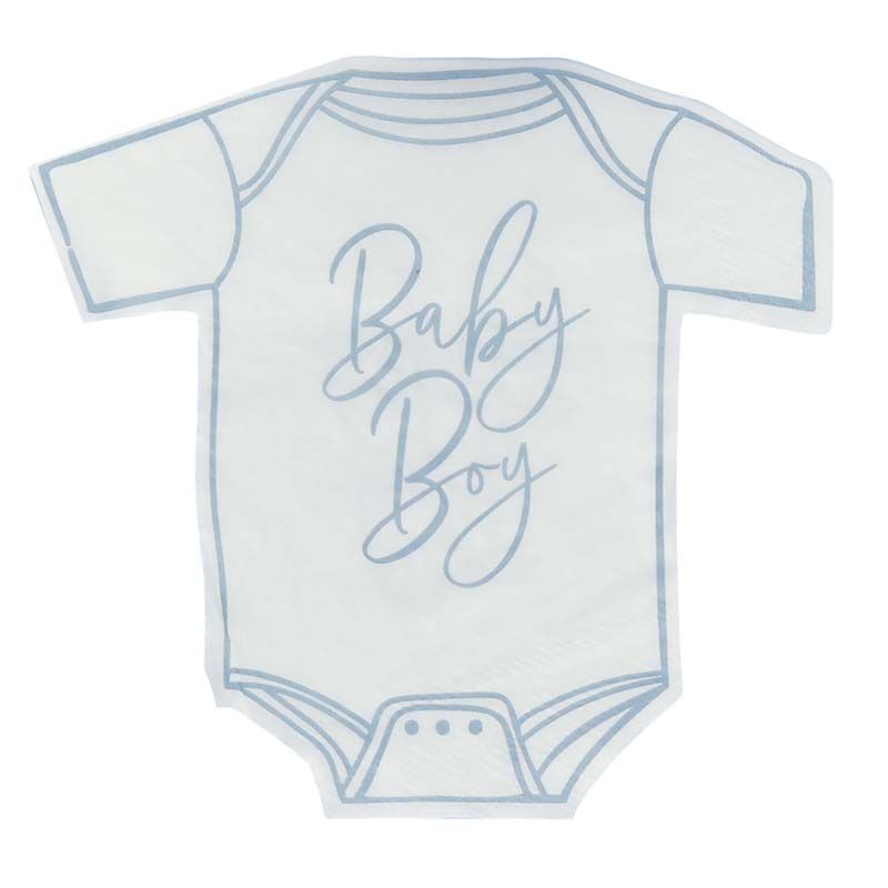 Baby Grow Shaped Paper Napkins - Blue Baby Boy - Pack of 16