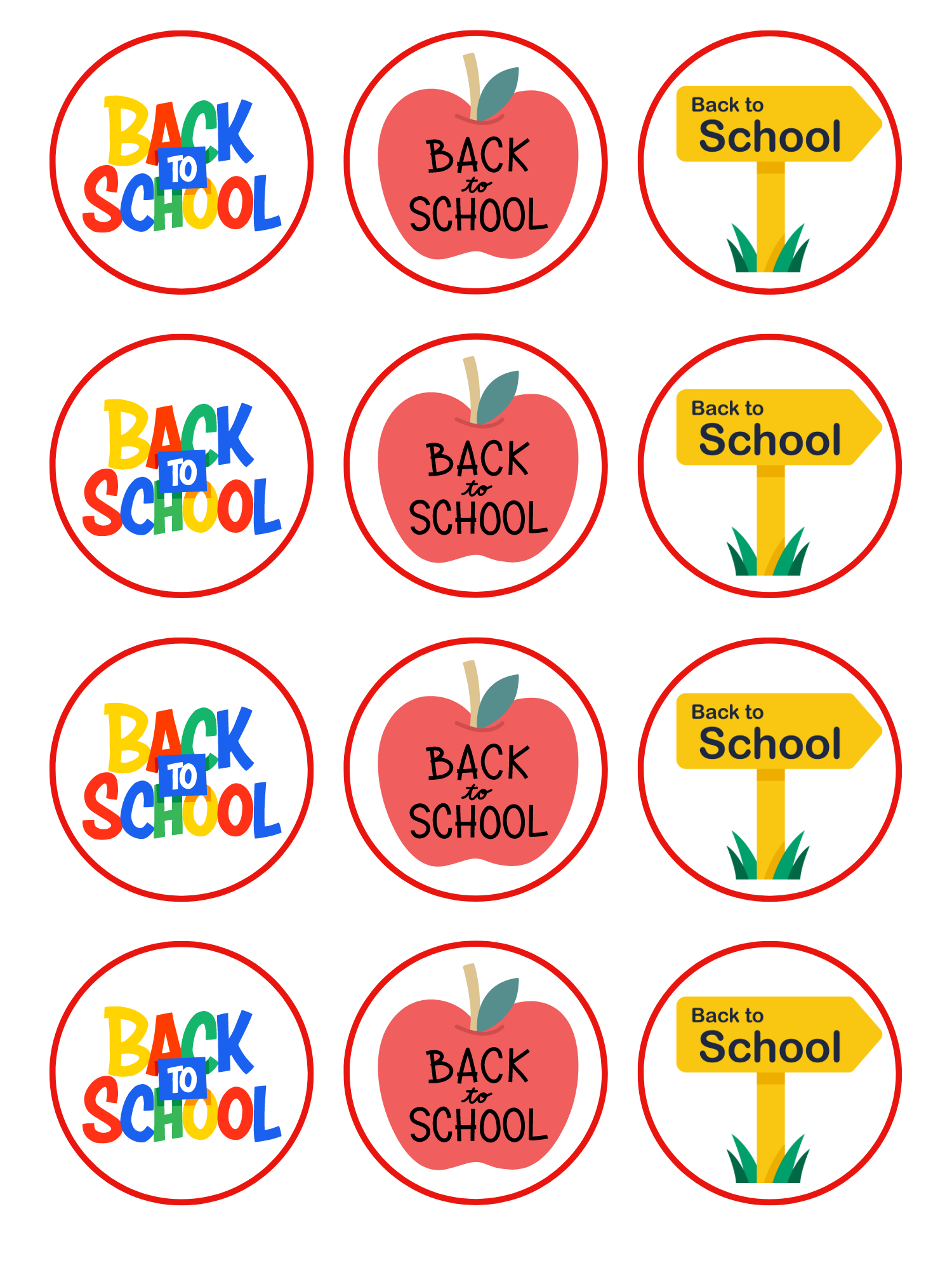 Back to School edible printed Cupcake Toppers Icing Sheet of 12 Toppers
