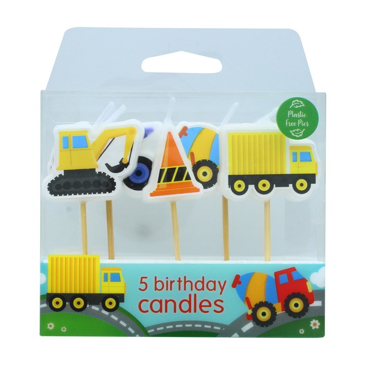 Construction Birthday Candles - 4 Vehicles and Traffic Cone