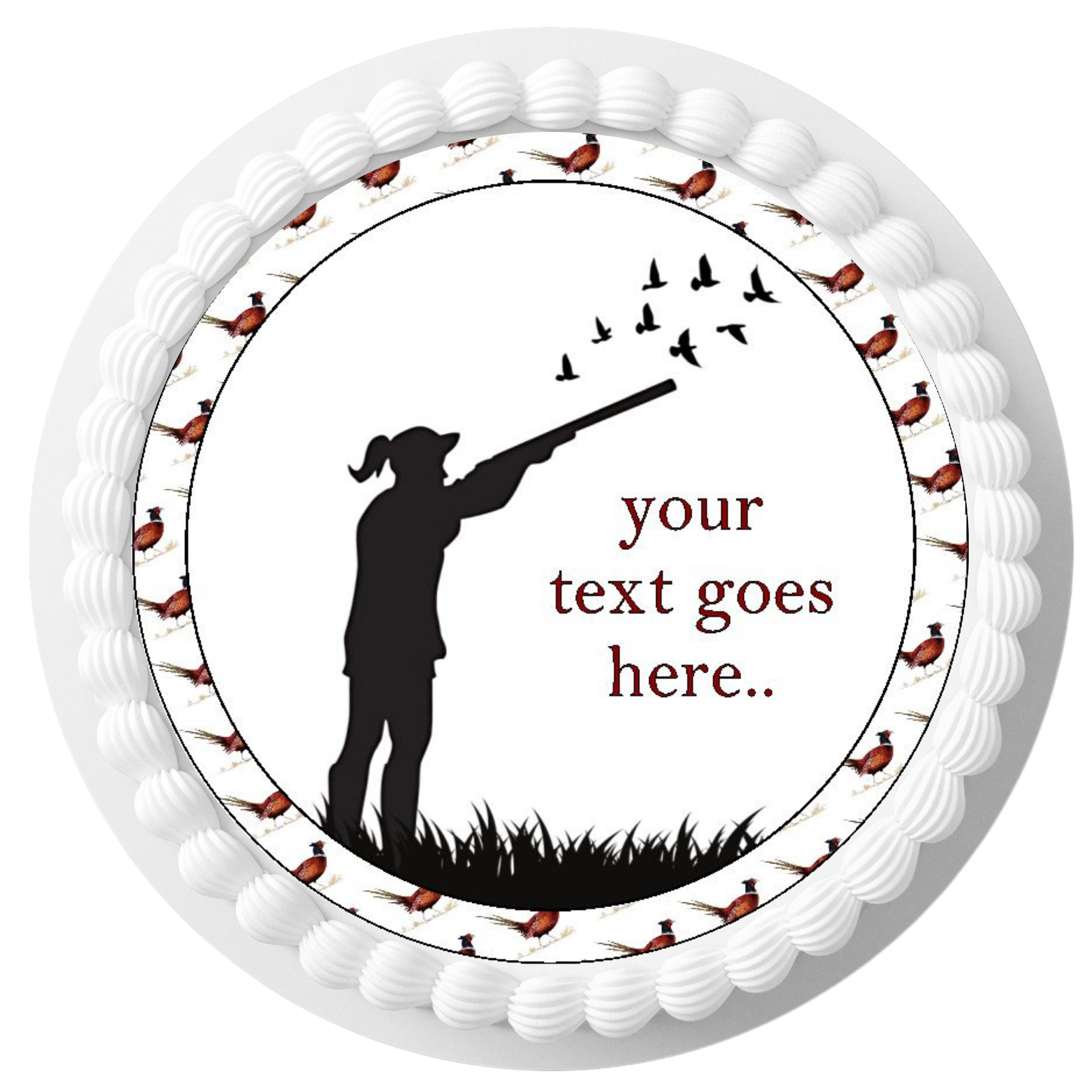 Shooting game Sport hunting Lady Personalised Edible Cake Topper Round Icing Sheet