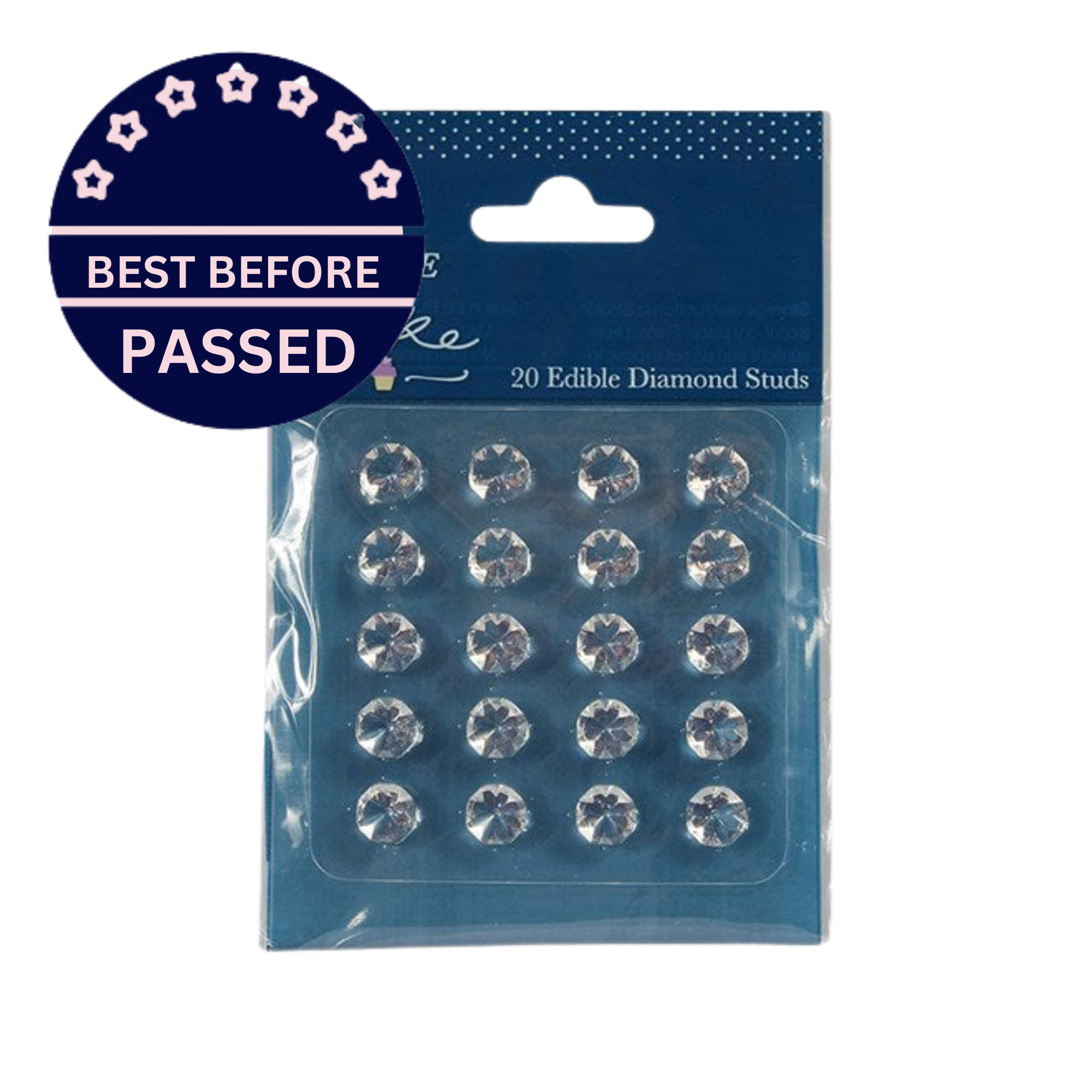 BB PASSED 07/24 Jelly Gems Clear Edible Cake Diamonds - Pack of 20