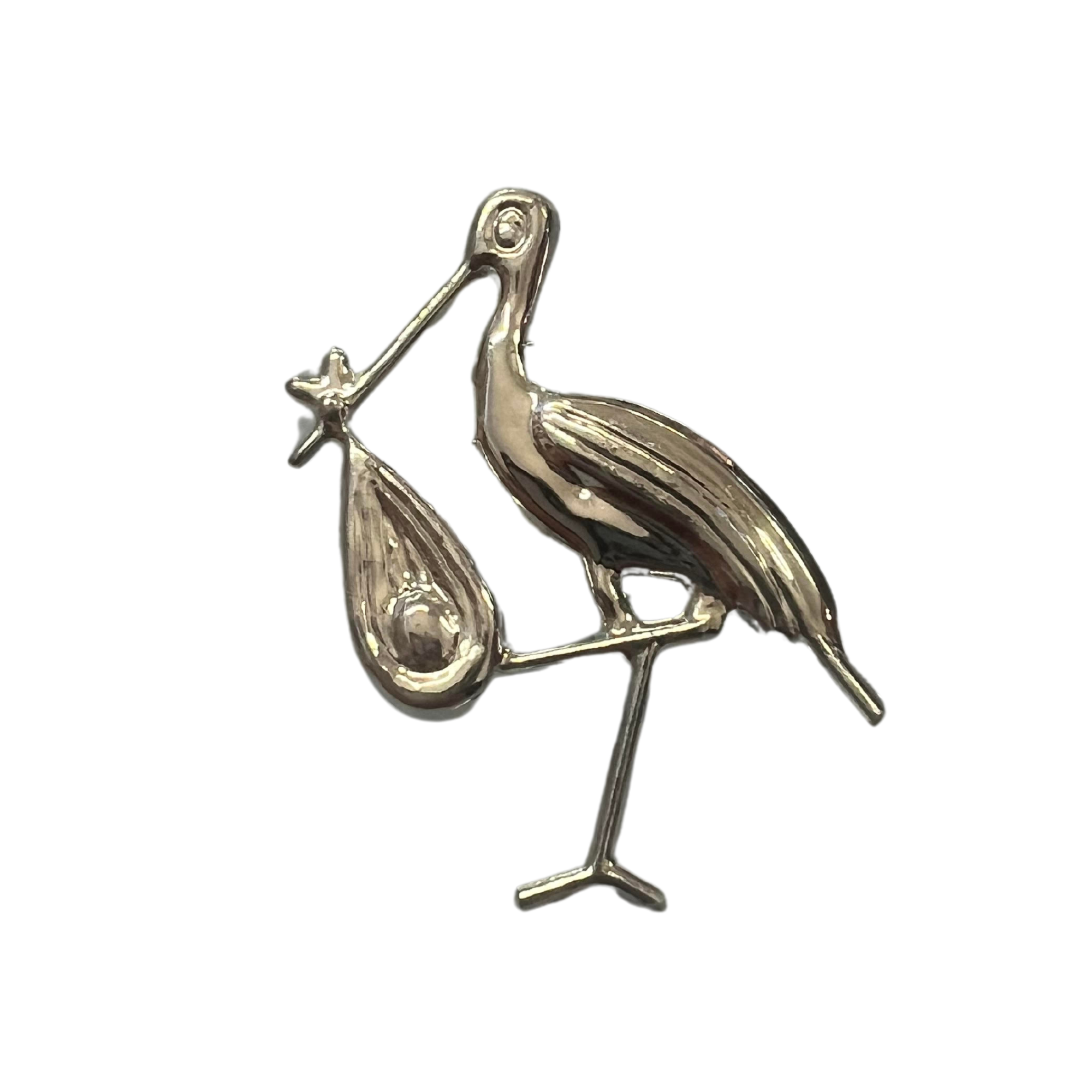 Stork With Baby in Beak Small Silver Plastic Cake / Cupcake Decoration Pick